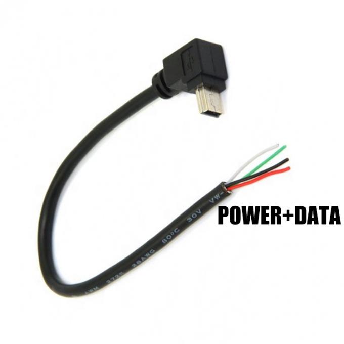 90 Degree Up Down Left Right Angle Mini USB to Stripped Bare Wire Open End Pigtail Cable 1