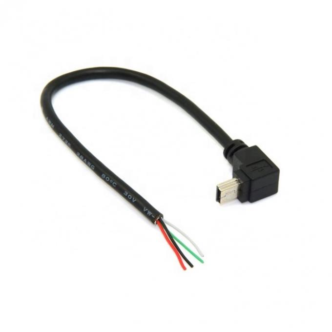 90 Degree Up Down Left Right Angle Mini USB to Stripped Bare Wire Open End Pigtail Cable 4