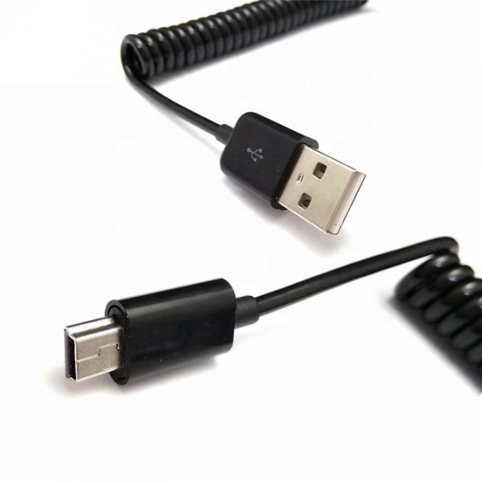 Custom Retractable 1M 2M 3M Data Charging Spiral Coiled Mini USB 5 PIN to USB Charger Cable 1