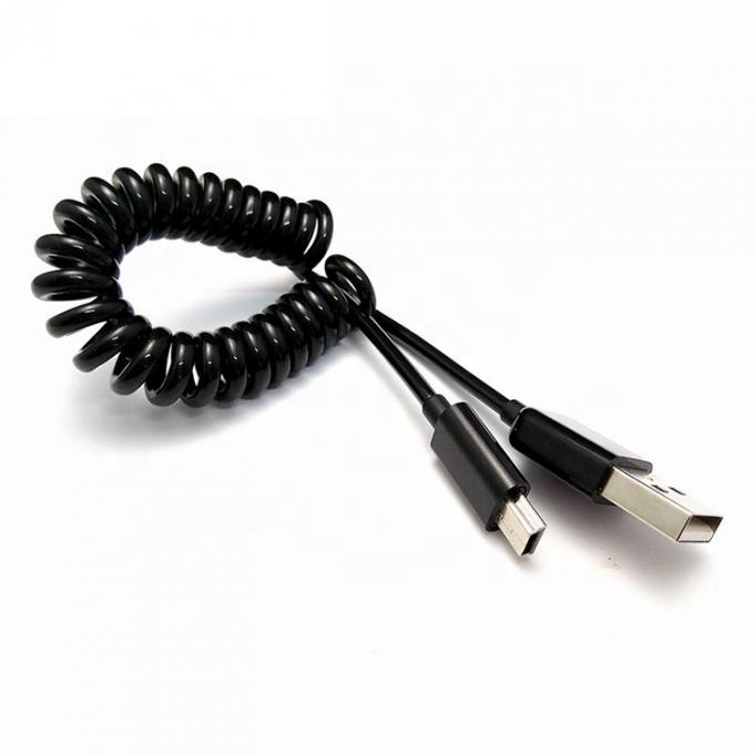 Custom Retractable 1M 2M 3M Data Charging Spiral Coiled Mini USB 5 PIN to USB Charger Cable 3