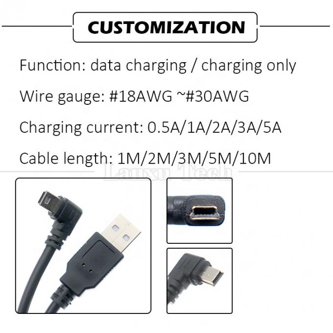 1m 2m 3m 5m 90 Degree L Shape Right Left Angle USB 2.0 A Male to Mini B 5 Pin USB Data Charging Cable for MP3 Camera 3