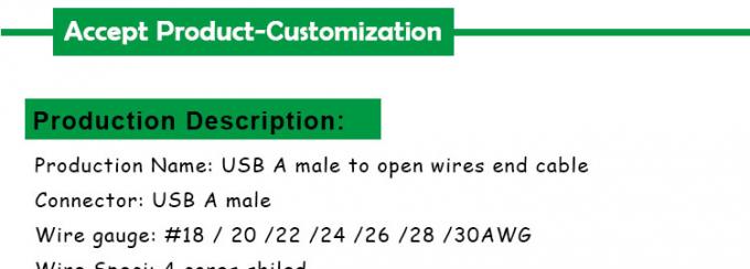 Shield USB A Male to 4 Bare Wires Open End Pigtail Cable 2