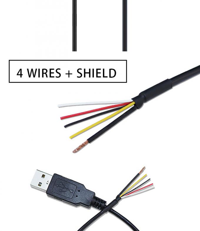 Shield USB A Male to 4 Bare Wires Open End Pigtail Cable 4