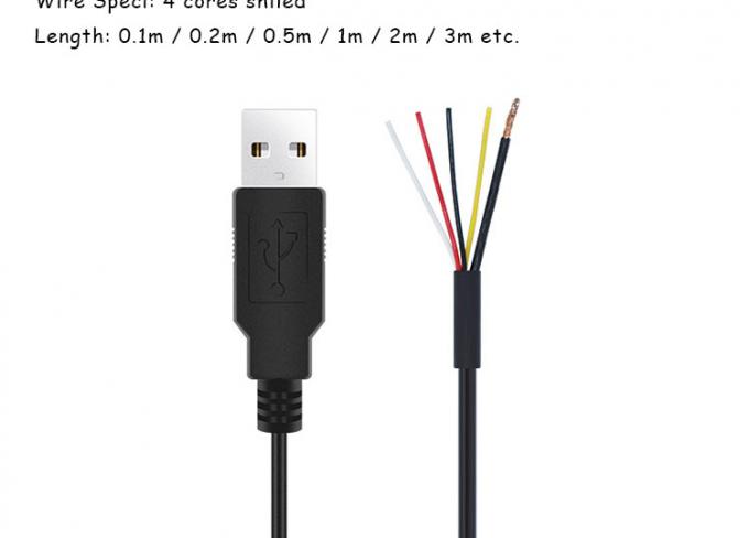 Shield USB A Male to 4 Bare Wires Open End Pigtail Cable 3