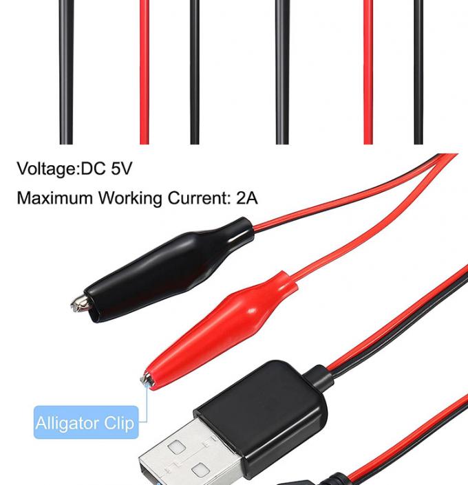 Male Female USB Connector to Dual Copper Crocodile Clamps Alligator Clips Test Leads Wire Adapter Cable for Electrical Circuit 1