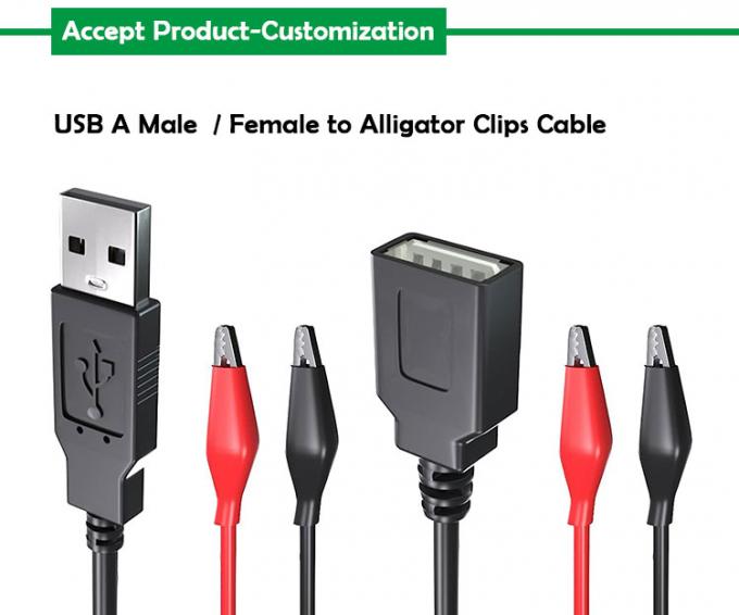 Male Female USB Connector to Dual Copper Crocodile Clamps Alligator Clips Test Leads Wire Adapter Cable for Electrical Circuit 0