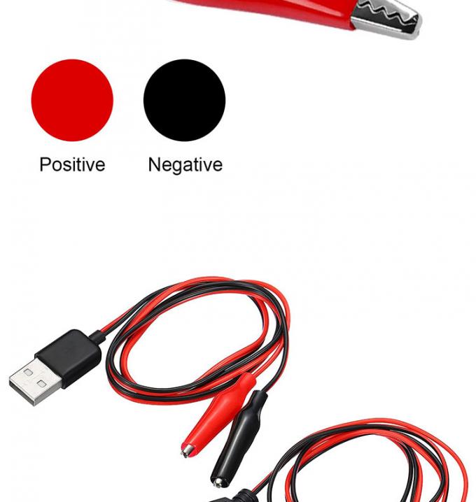 Male Female USB Connector to Dual Copper Crocodile Clamps Alligator Clips Test Leads Wire Adapter Cable for Electrical Circuit 3