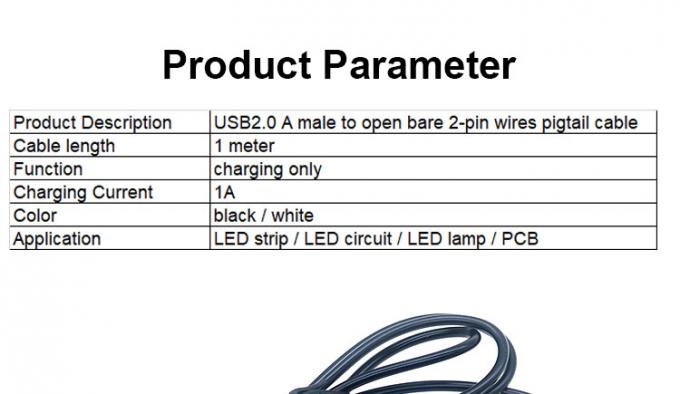 High Quality 5V USB 2.0 A Male to Open Stripped Bare 2pin Wires End Pigtail Cable for LED Light Strip Lamp 2