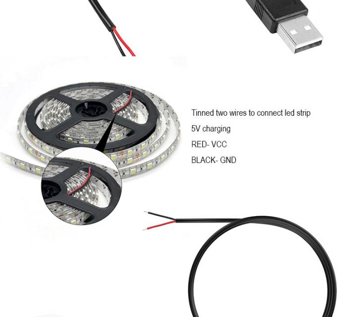 5V USB to Open Stripped Tinned Bare Wires End Pigtail Power Charger Cable for LED Strip Light Lamp 6