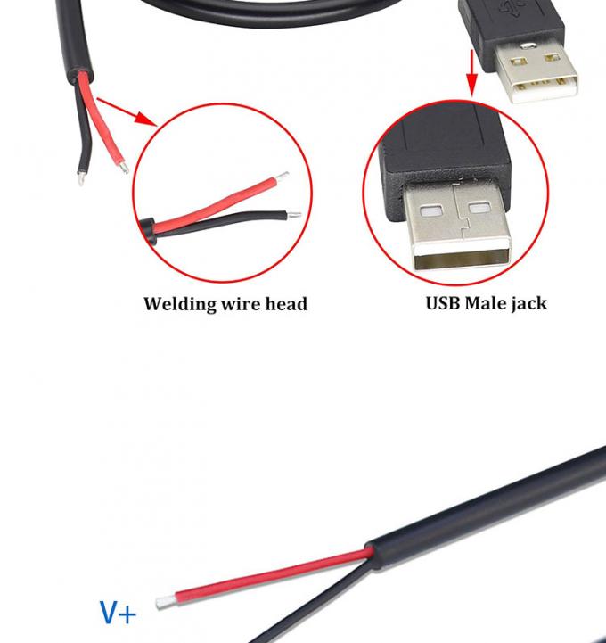 5V USB to Open Stripped Tinned Bare Wires End Pigtail Power Charger Cable for LED Strip Light Lamp 4