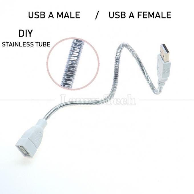 Flexible Metal Stainless Hose Male to Female USB Charging Extension Adapter Cable for Led Light Fan 2