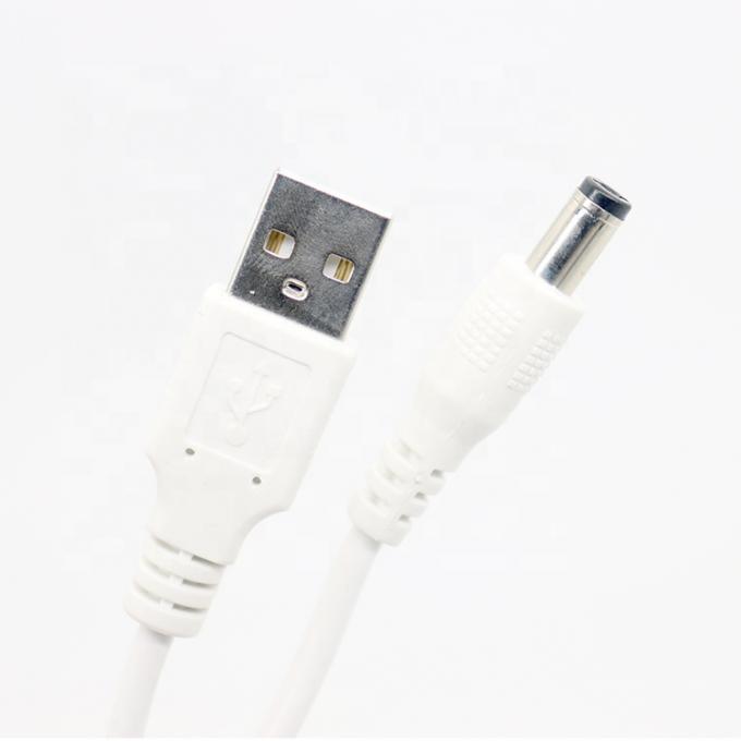 White 1M 5V USB 2.0 A Male To DC Barrel Jack 5.5X2.1mm Power Charger Cable 5