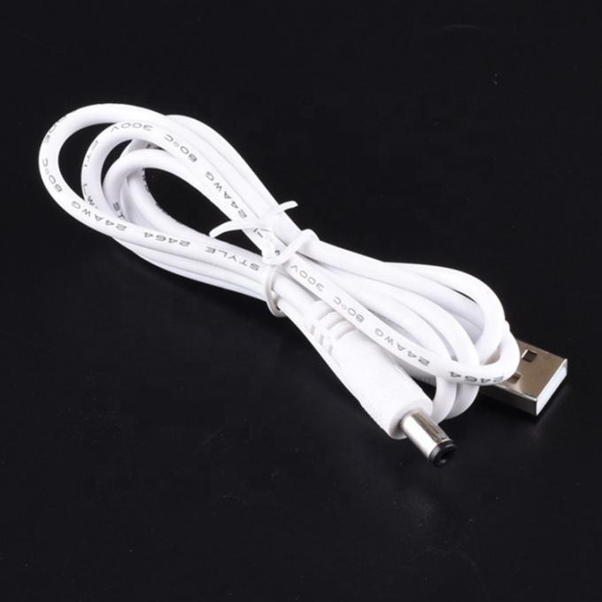 White 1M 5V USB 2.0 A Male To DC Barrel Jack 5.5X2.1mm Power Charger Cable 6
