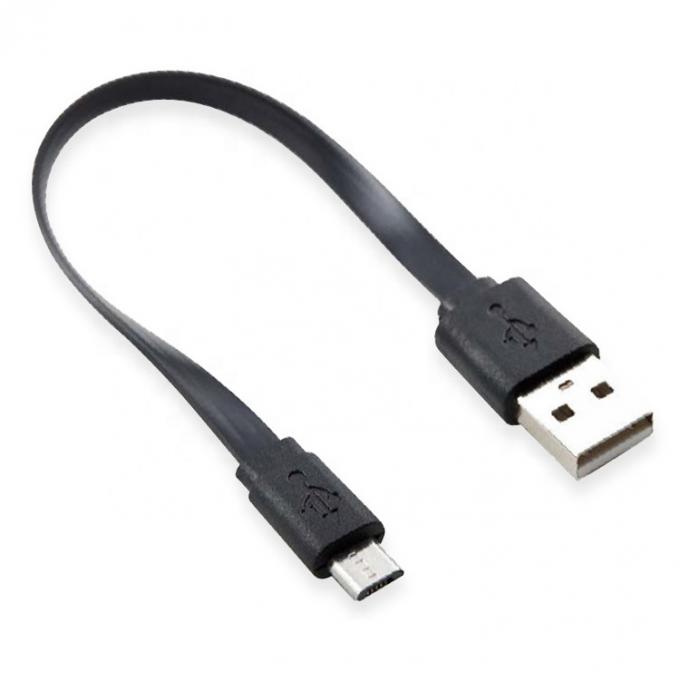 Short Black White Flat Micro USB Cable for Power Bank Speaker 0