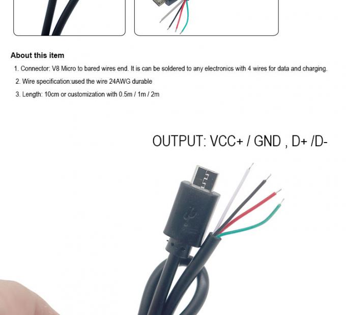OEM Custom Micro B V8 5 Pin USB Male to Open Pigtail Bare Wires Cable 1