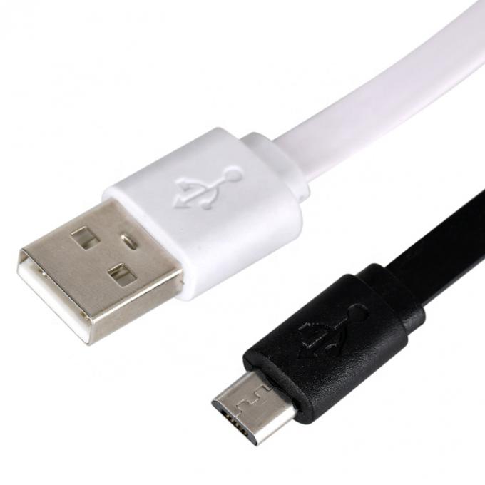 Black White Flat Noodle Micro USB Cable for Power Bank Speaker Phone 2