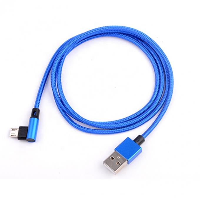 Fast Charging 2.4A Nylon Braided L Shape Left Angle Micro b to USB A Male Data Charger Cable for Phone 0