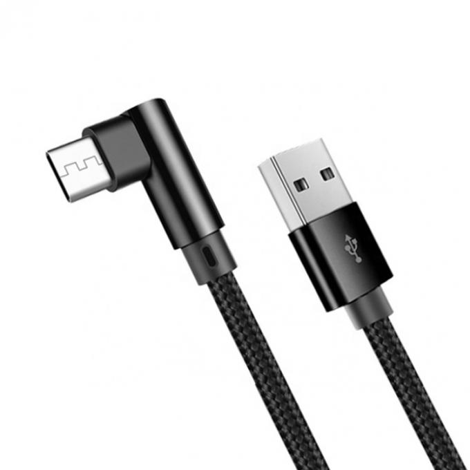Fast Charging 2.4A Nylon Braided L Shape Left Angle Micro b to USB A Male Data Charger Cable for Phone 3