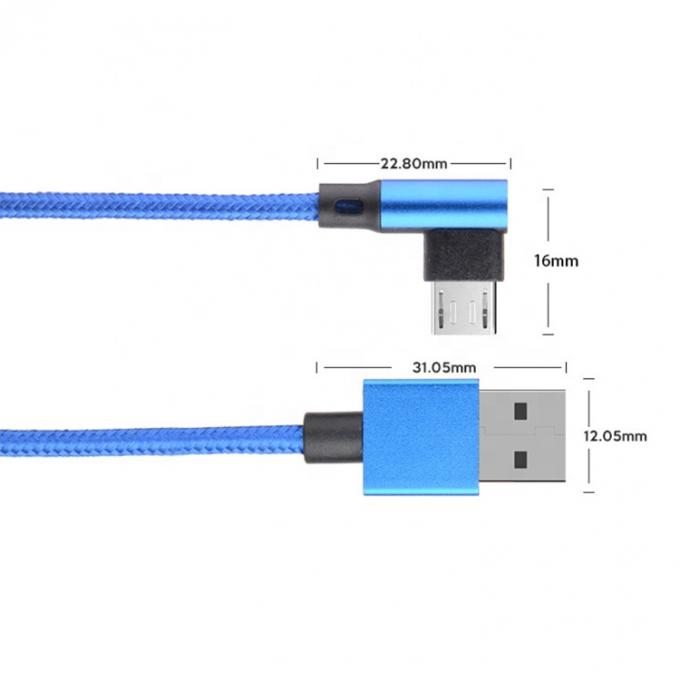 Fast Charging 2.4A Nylon Braided L Shape Left Angle Micro b to USB A Male Data Charger Cable for Phone 2