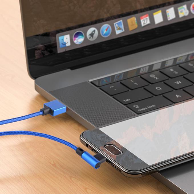 Fast Charging 2.4A Nylon Braided L Shape Left Angle Micro b to USB A Male Data Charger Cable for Phone 4