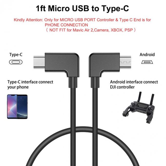 90 Degree Angle Micro B to Type C USB Cable for UAV 1