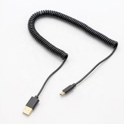 Buy Custom Black Spring Fast  Charging Coiled Sprial USB Type C to USB Charger Extension Cable online manufacture