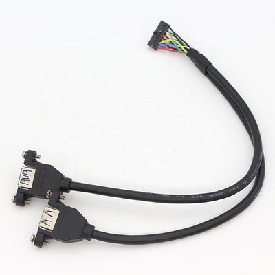 Buy Y Splitter Screw Locking Stud Dual USB 3.0 Type A Female Panel Mount USB Cable with Molex online manufacture