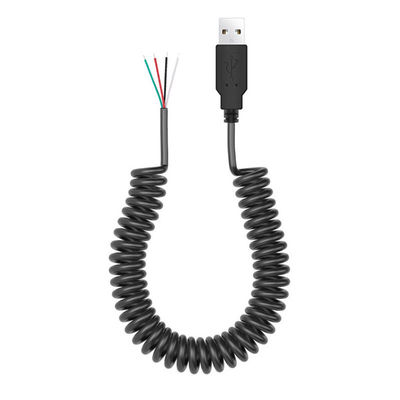 Coiled Spring Wire USB to Open 4 Tinned Bare Wires End Cable