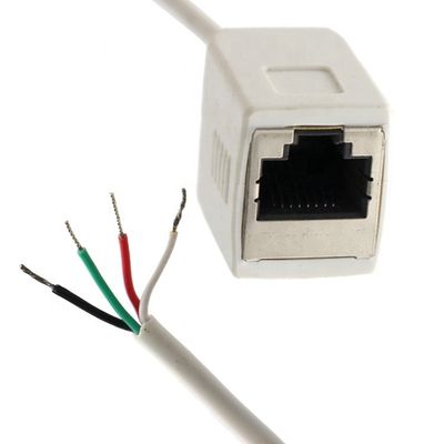 Customization White Female RJ45 Socket To Open Tinned Soldering 4 Wires Bare End  Pigtail Cable