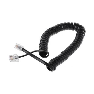 Coiled Spring RJ9 4P4C RJ11 Black White Spiral Flat Cat3 ADSL Telephone Cable