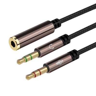 High Quality Nylon Braided Splitter 1 Female to 2 Male Headset 3.5mm Jack Audio Mic Cable for Phone
