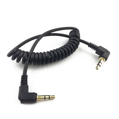 OEM Coiled 1m Male To Male 90 Degree Right Angle 3.5mm TRS Stereo Audio Jack Cable