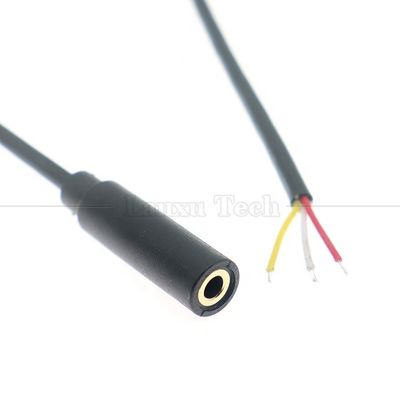 Gold Plated 3.5mm TRS 3 Ploes Shield Audio Jack Female to Tinned Bare Wires Open End Cable
