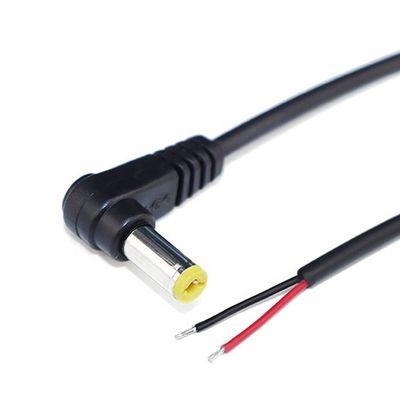 90 Degree Angle Male DC 2.1x5.5 Barrel Jack to Open Stripped Tinned Wire Bare End Cable