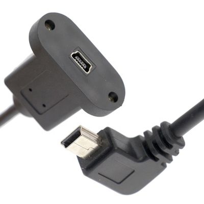 Screw Locking 90 Degree Right Angle Male to Female Mini USB Panel Mount Extension Cable
