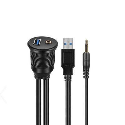 USB 3.0 AUX DC 3.5 Male to Female Waterproof Extension Cable With Flush Mount Panel For Car Truck Boat Motorcycle Computer