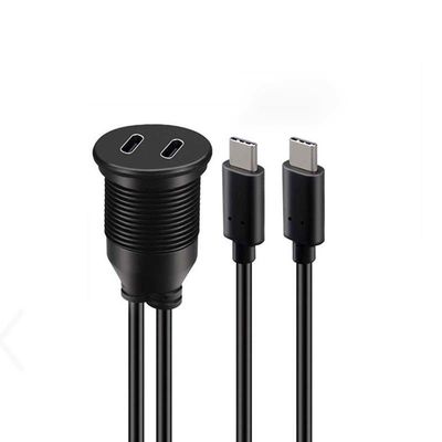 Customize Dual Type C Male to Female Waterproof Extension Cable With Flush Mount Panel For Car Truck Boat Motorcycle Computer