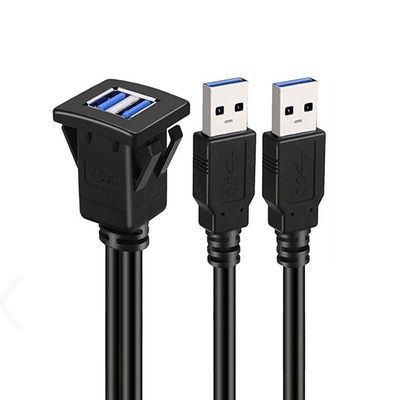 Square Dual USB 3.0 2.0 Male To Female Waterproof Extension Cable With Flush Mount Panel For Car Truck Boat Motorcycle Computer