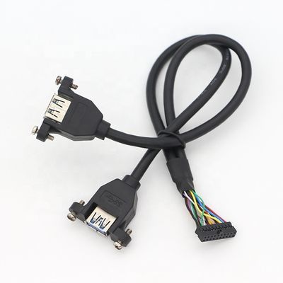 OEM Screw Locking Stud Dual USB 3.0 Type A Female Panel Mount Cable with Molex Connector