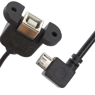 Custom Screw Locking 90 Degree Angle Micro B Male USB 2.0 Type B Female Panel Mount Extension Cable