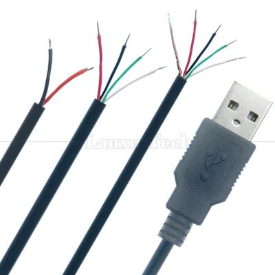 Custom USB 2.0 Type A Male To Stripped Tinned  2 3 4 Wires Open End Pigtail Data Charging Cable