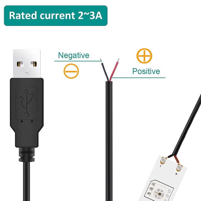 5V USB to Open Stripped Tinned Bare Wires End Pigtail Power Charger Cable for LED Strip Light Lamp 5