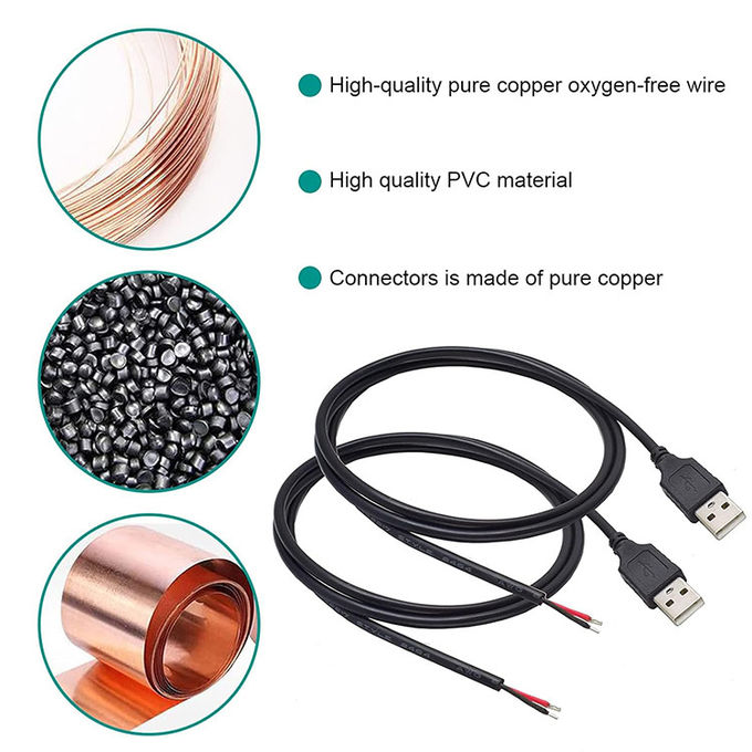 5V USB to Open Stripped Tinned Bare Wires End Pigtail Power Charger Cable for LED Strip Light Lamp 4