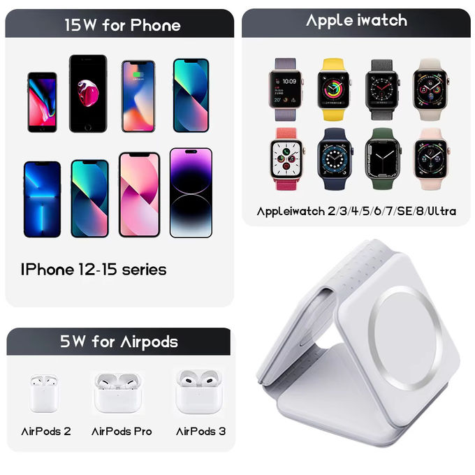 Magnetic 3 In 1 Foldable Wireless Charger iPhone 12-15 15w Fast Wireless Charging Stand Station Portable Wireless Chargers 7