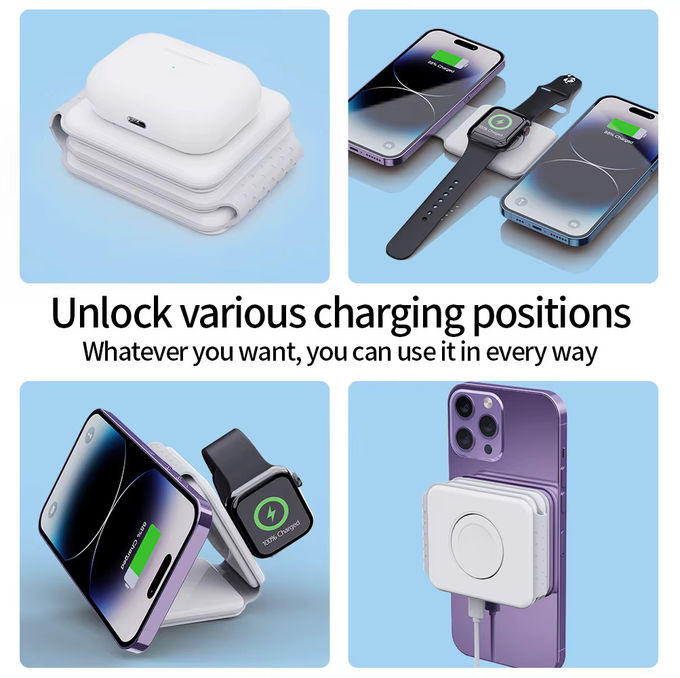 Magnetic 3 In 1 Foldable Wireless Charger iPhone 12-15 15w Fast Wireless Charging Stand Station Portable Wireless Chargers 4