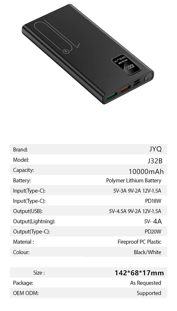Outdoor Portable 10000mah PowerBank LED Display PD QC3.0 22.5W Fast Charge Slim Power Banks 10000mAh USB-C Charger for iphone 15 7